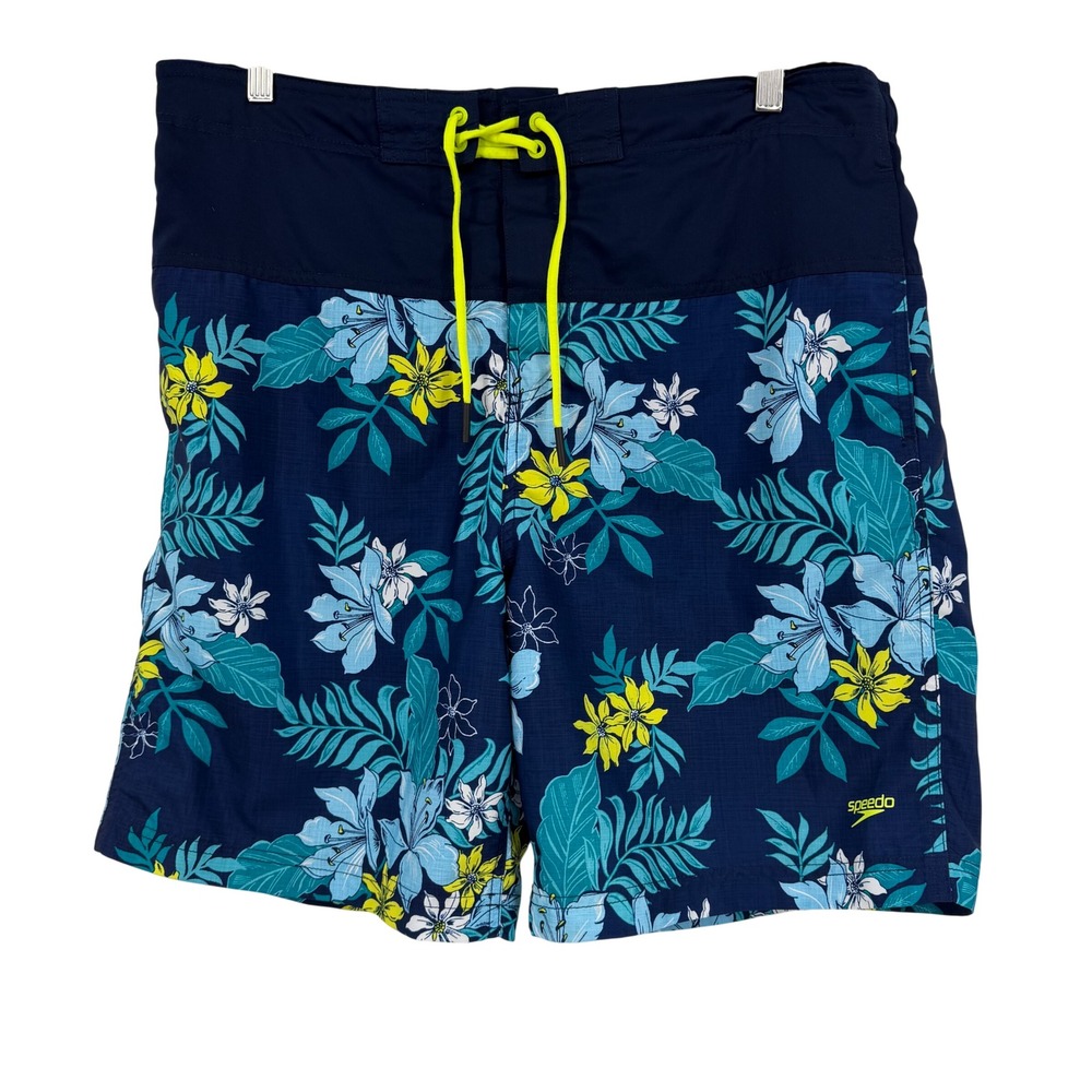 Speedo‎ Swim Trunks Mens XL Navy Blue Excellent Tropical Floral Board Shorts